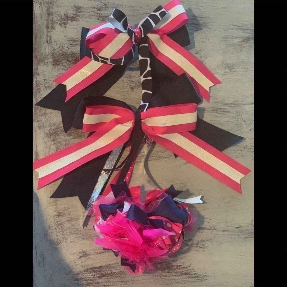 Set of Girls Custom Navy & Pink Bows.​​​​​​​​​